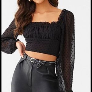 Forever 21 crop dot top. Black long sleeve.